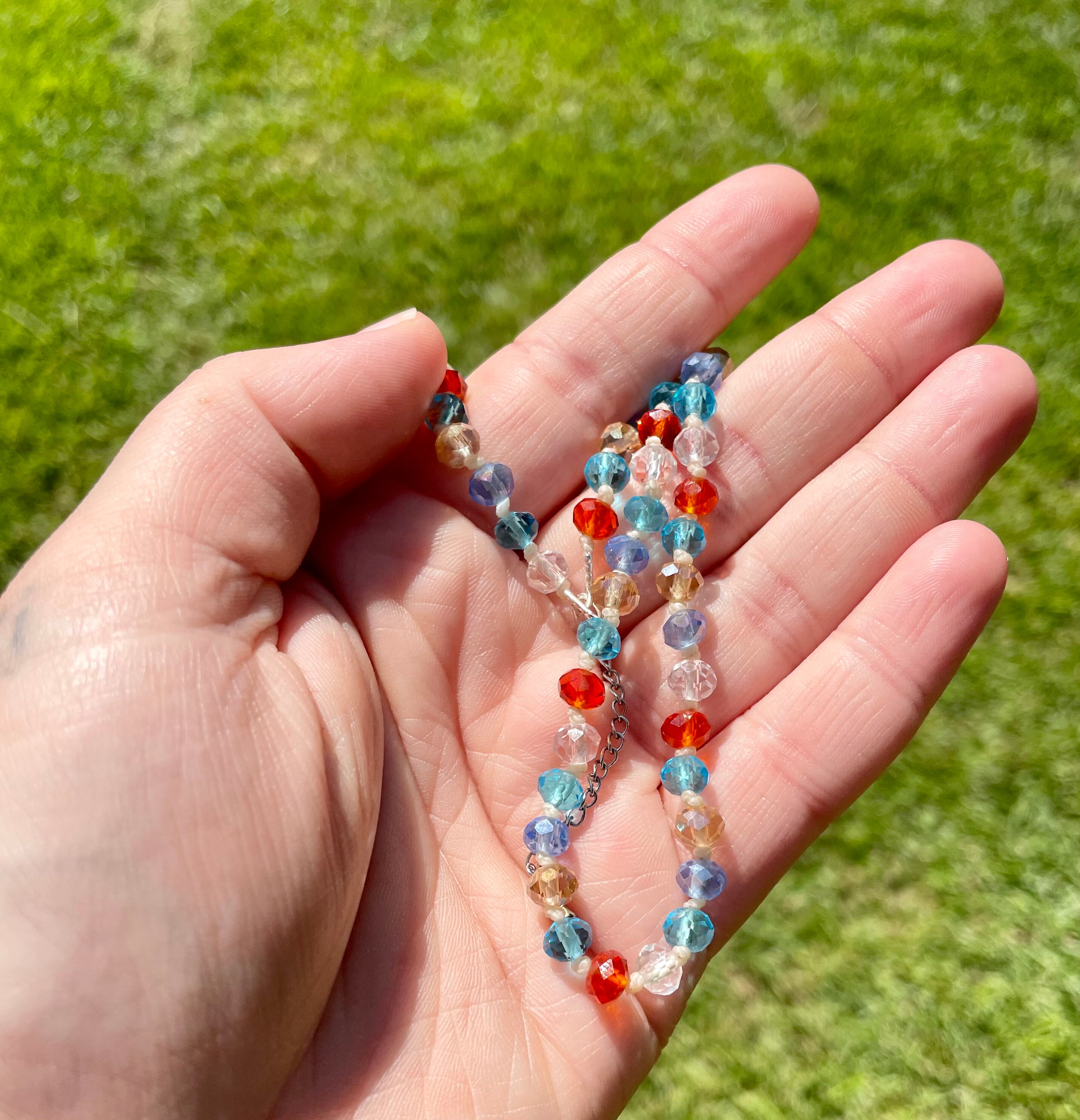 Monica Geller Crystal Bead, Brazilian Wax Cord, Gold Filled