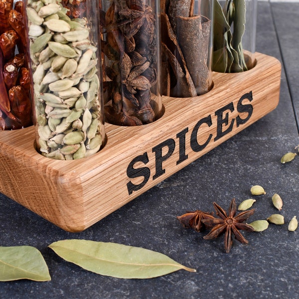 Oak Spice Tube Rack - Handmade Spice Rack