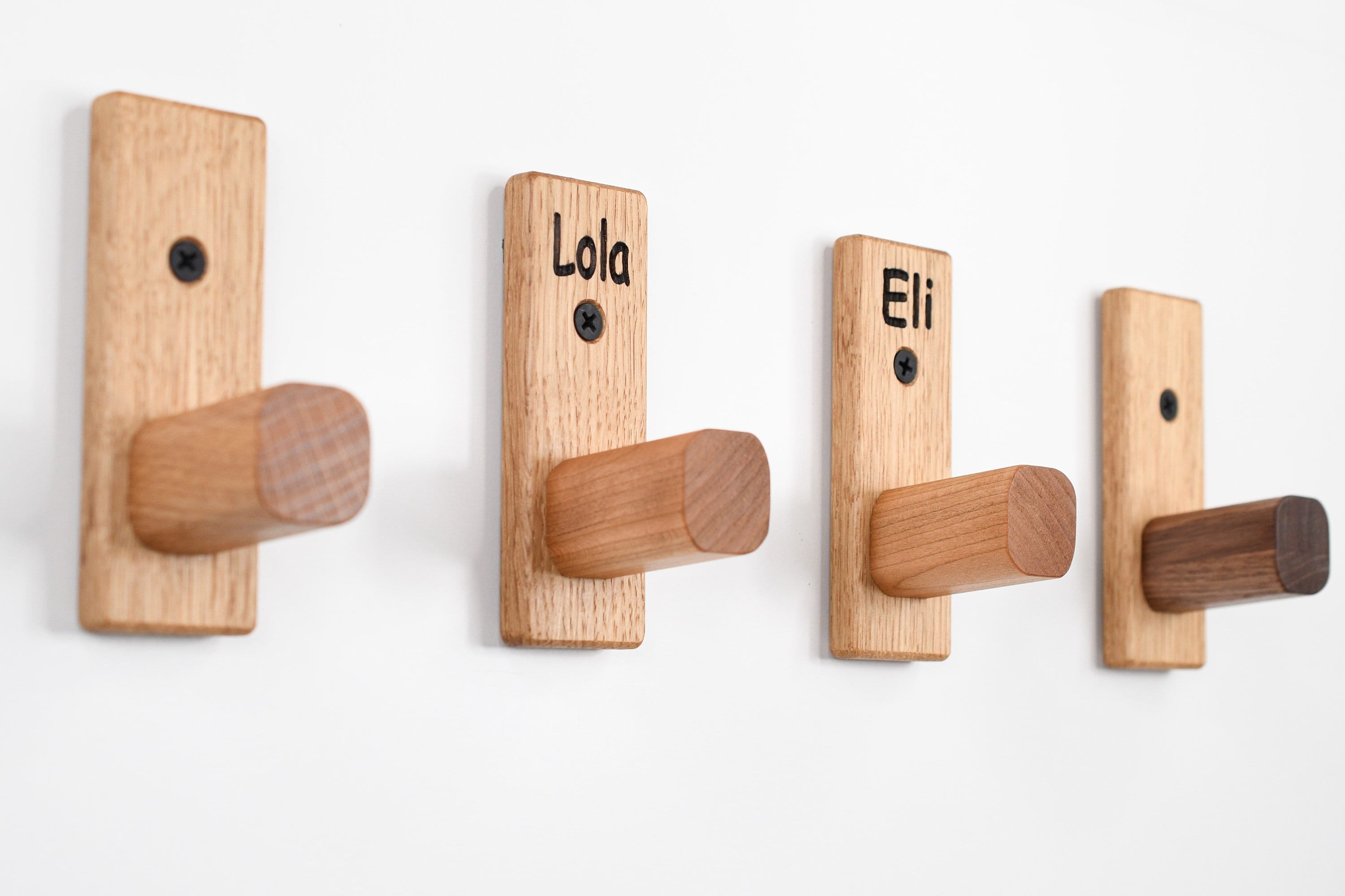 Solid Oak Wood Wall Coat Hook - Personalised Handmade Oak, Walnut ...
