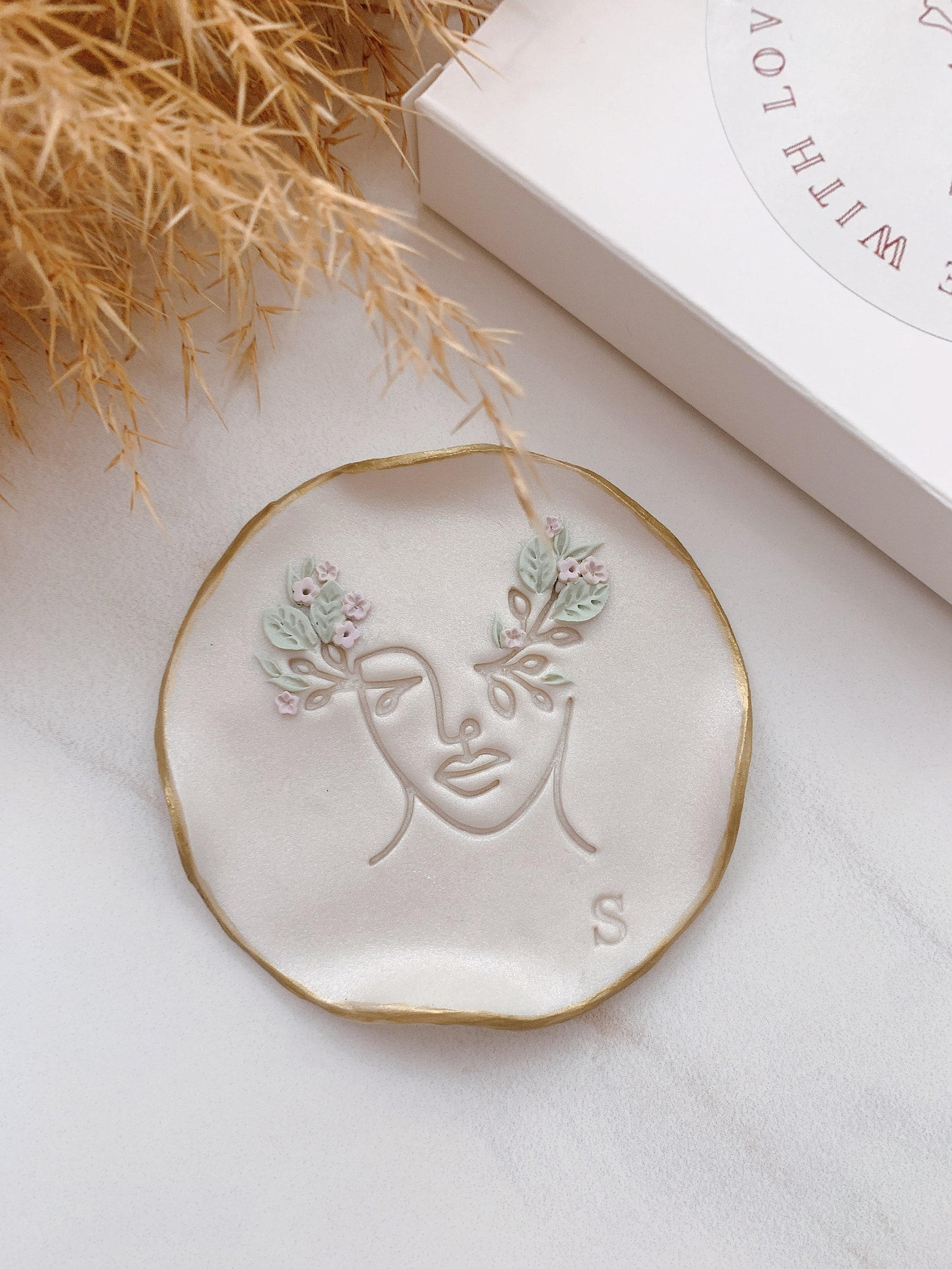 Polymer Clay Trinket Tray with Gold Rim. Customizable gift. Etsy