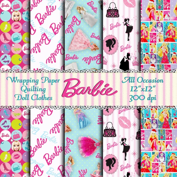 Barbie Wrapping Paper Clip Art Doll Dress Fabric Kid's Etsy Australia
