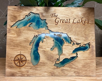 Engraved Wood Lakes Map Plaque – Home Decor Wall Art