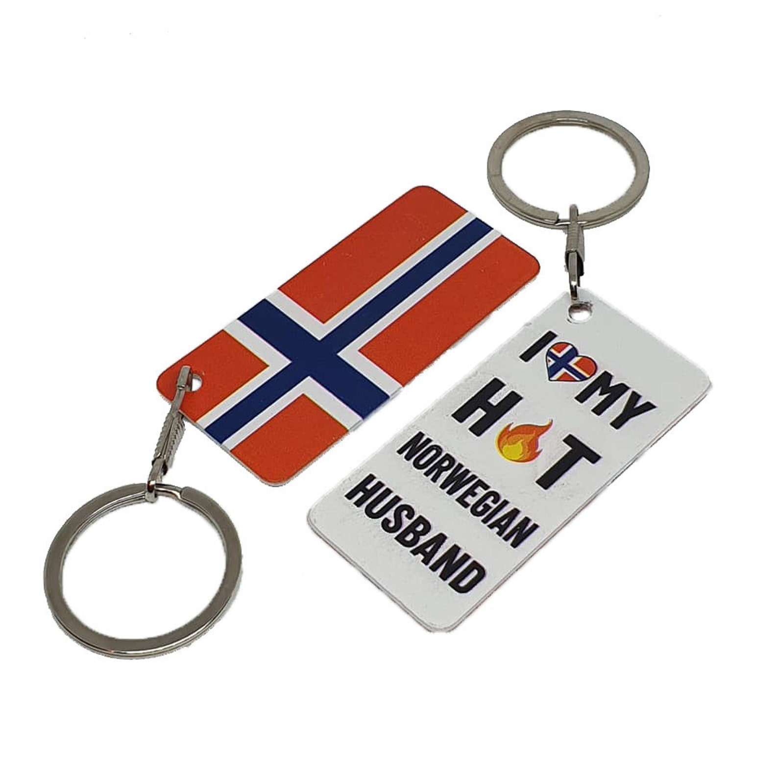 Norway Flag Keyring Keychain With I Love My Hot Norwegian Husband or