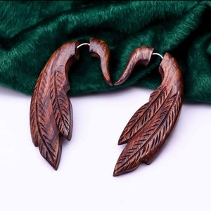 Feder Holz Ohrringe Unisex für Männer & Frauen Schmuck UK-1220