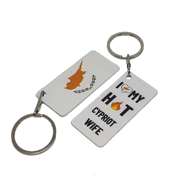 Cyprus Flag Keyring Keychain with I Love My Hot Cypriot Husband or Wife
