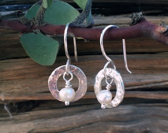Handmade Small Pearl and Sterling Silver Earrings