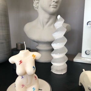 Naked Body Candle, Female Torso Candle, Goddess Candle with Rainbow Coloured Lightening Bolts