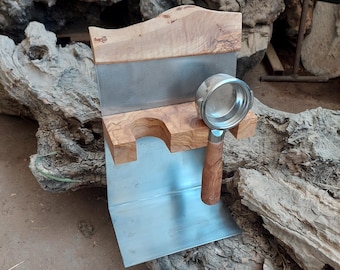 Stainless & Wood Portafilter Holder  - Portafilter Wall Rack