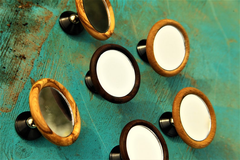 Handmade Shot Mirror Magnetic Adjustable Made with Real Walnut , Olive Wood , Oak Wood image 2