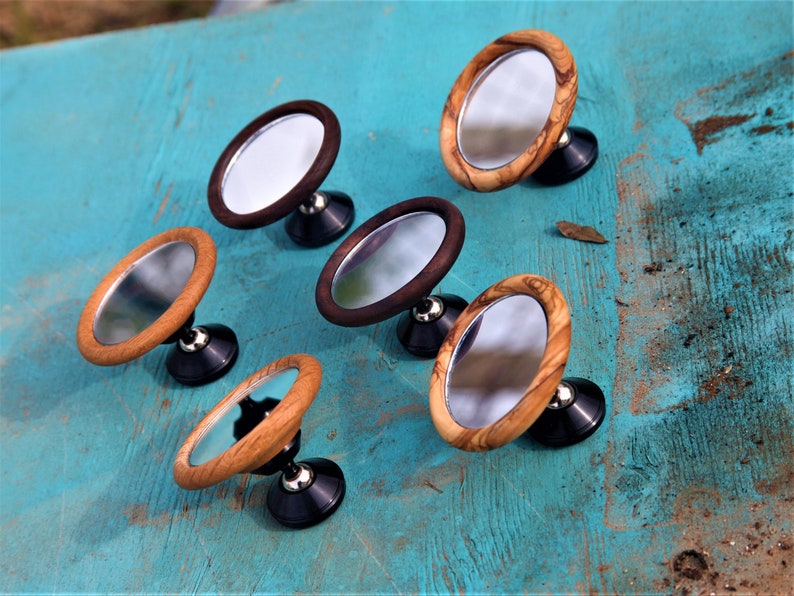 Handmade Shot Mirror Magnetic Adjustable Made with Real Walnut , Olive Wood , Oak Wood image 1