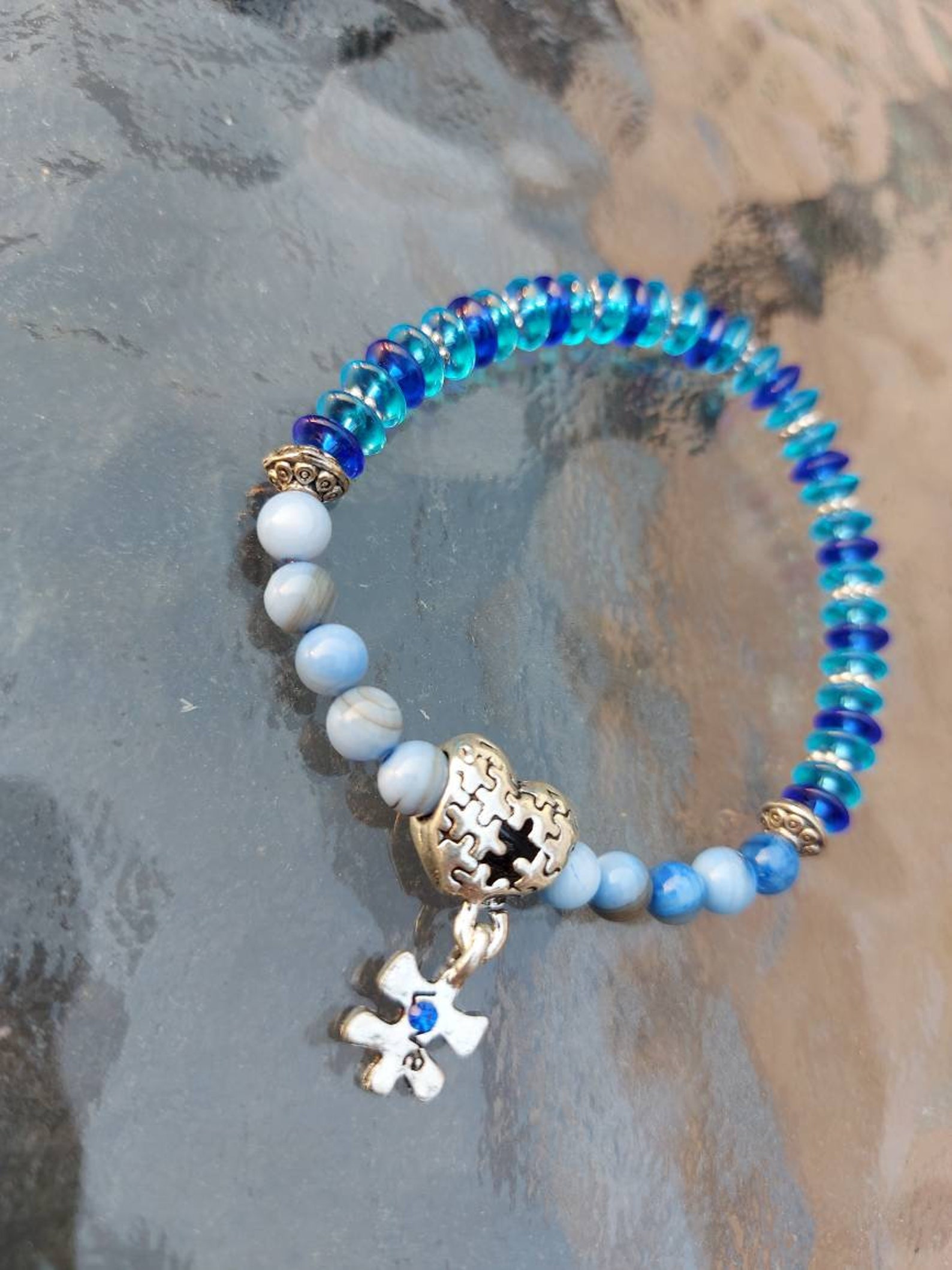 Beaded Bracelet with Blue Autism Awareness Charm | Etsy
