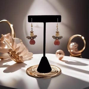 Heavenly Hearts: Gold and Topaz Crystal Celestial Angel Earrings