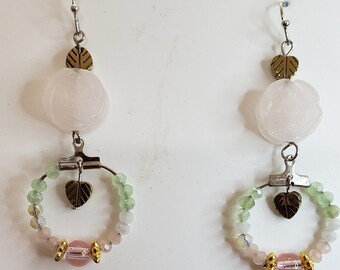 Pink Rose Quartz Beaded Dangle Earrings Springtime Vibes