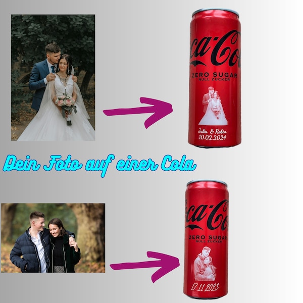 Dein Foto auf einer Cola graviert, personalisierte Dose CocaCola oder Coca Cola Zero , graviert, einzigartig Geschenk 330ml