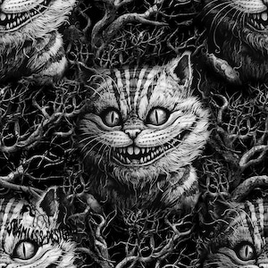Cheshire Cat Alice Seamless Repeat Pattern for Fabric Sublimation, Digital Prints, Seamless Pattern