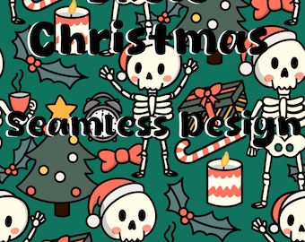 Christmas Seamless Design Spooky Skeleton Pattern Xmas Seamless Design For Fabric Sublimination