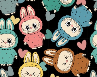 Monster Kawaii Labubu Cute Doll Seamless Digital Fabric Design Printable Surface Pattern