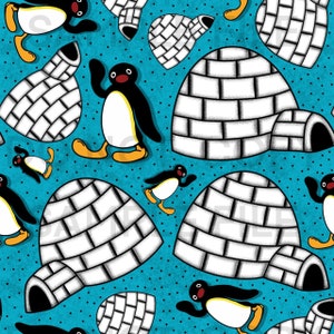 Pingu Seamless Repeat Pattern for Fabric Sublimation, Digital Prints, Seamless Pattern Winter Bundle