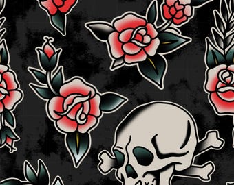 Neo Trad Traditional Tattoo Seamless Goth Pattern Design Fabric Sublimation Digital Clip Art PNG Transparent file included 2 Files