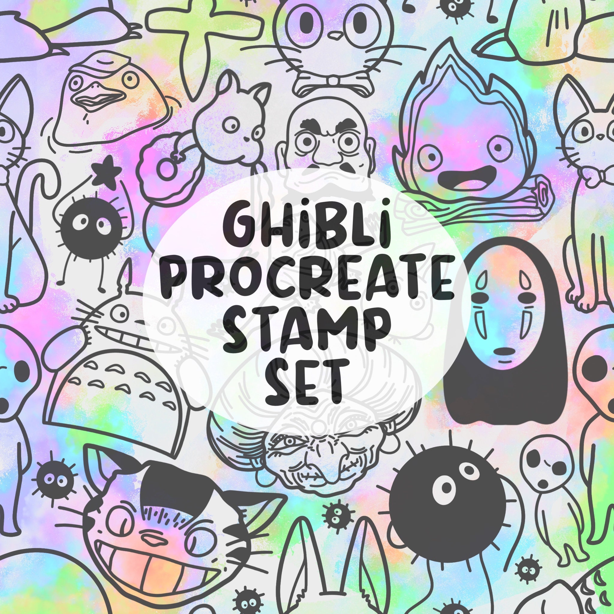 24 sellos Kawaii para Procreate – Pinceles chibi de anime y set de plantillas para scrapbooking y lettering
