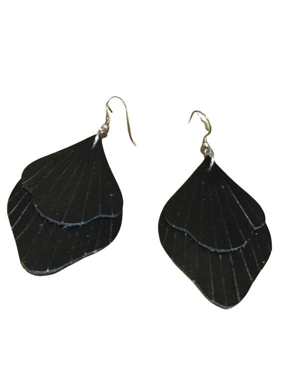 Black Leather Fringe Earrings