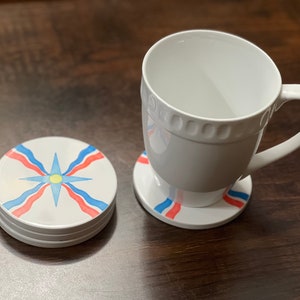 Assyrian Flag Ceramic Coasters, set of 4 coasters, coffee table decoration, Assyrian pride