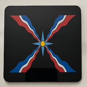 Assyrian flag coasters, Coasters set of 4, set of coasters, coaster set, table coasters, metal coaster with cork backing
