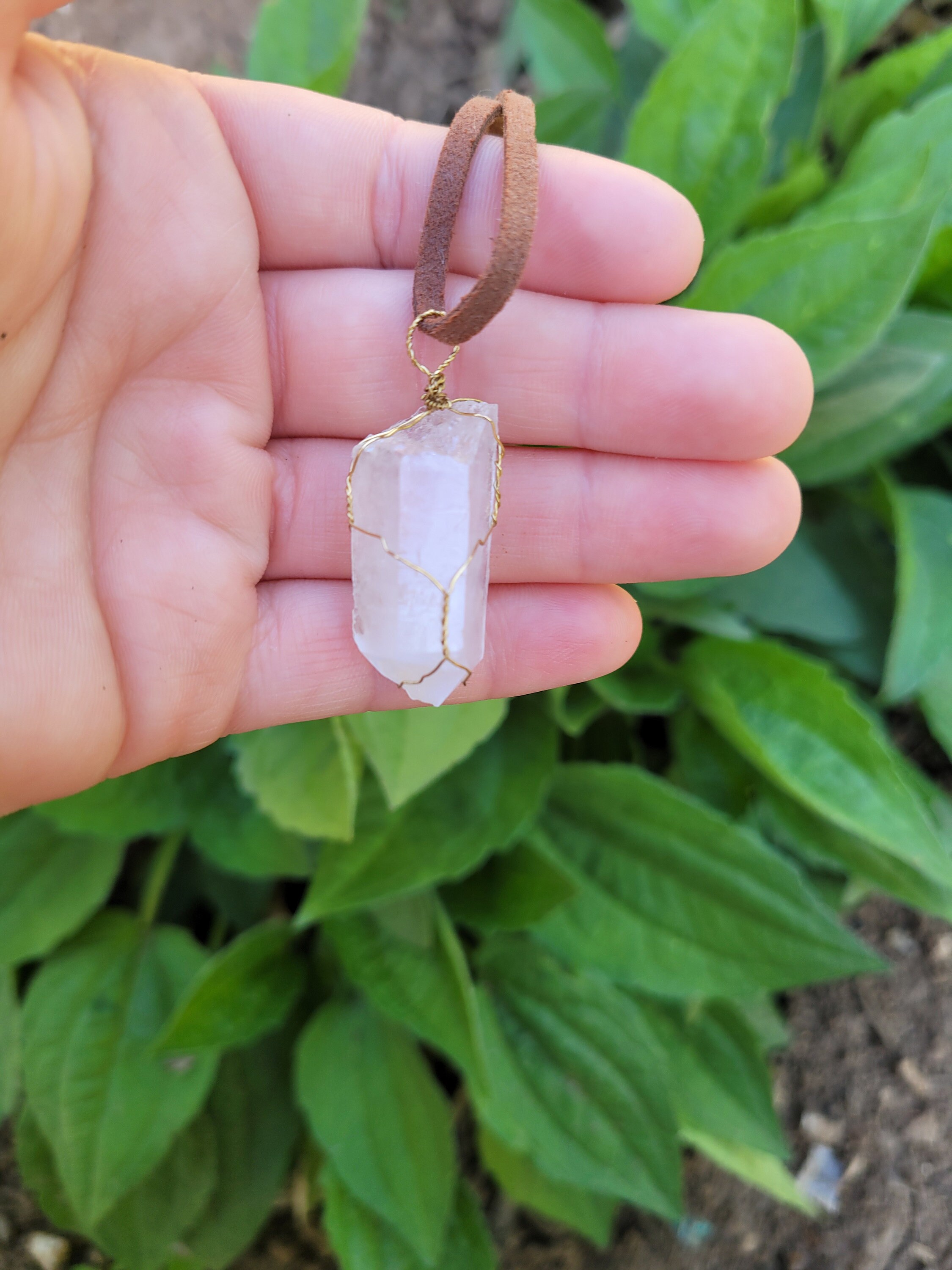 Quartz Crystal Gold Copper Wire Wrapped Faux Suade Mystical Etsy