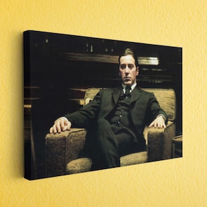 Vintage Mob Boss Canvas Wall Art, Cinematic Crime Drama Inspired Portrait, Dark Mafia Office Decor, Classic Gangster Style Print