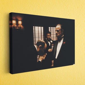 The Don Canvas Wall Art, Italian Mafia Boss Portrait, Man Kissing Ring, Dark Cinematic Mob Film Scene, Gangster Office & Man Cave Decor