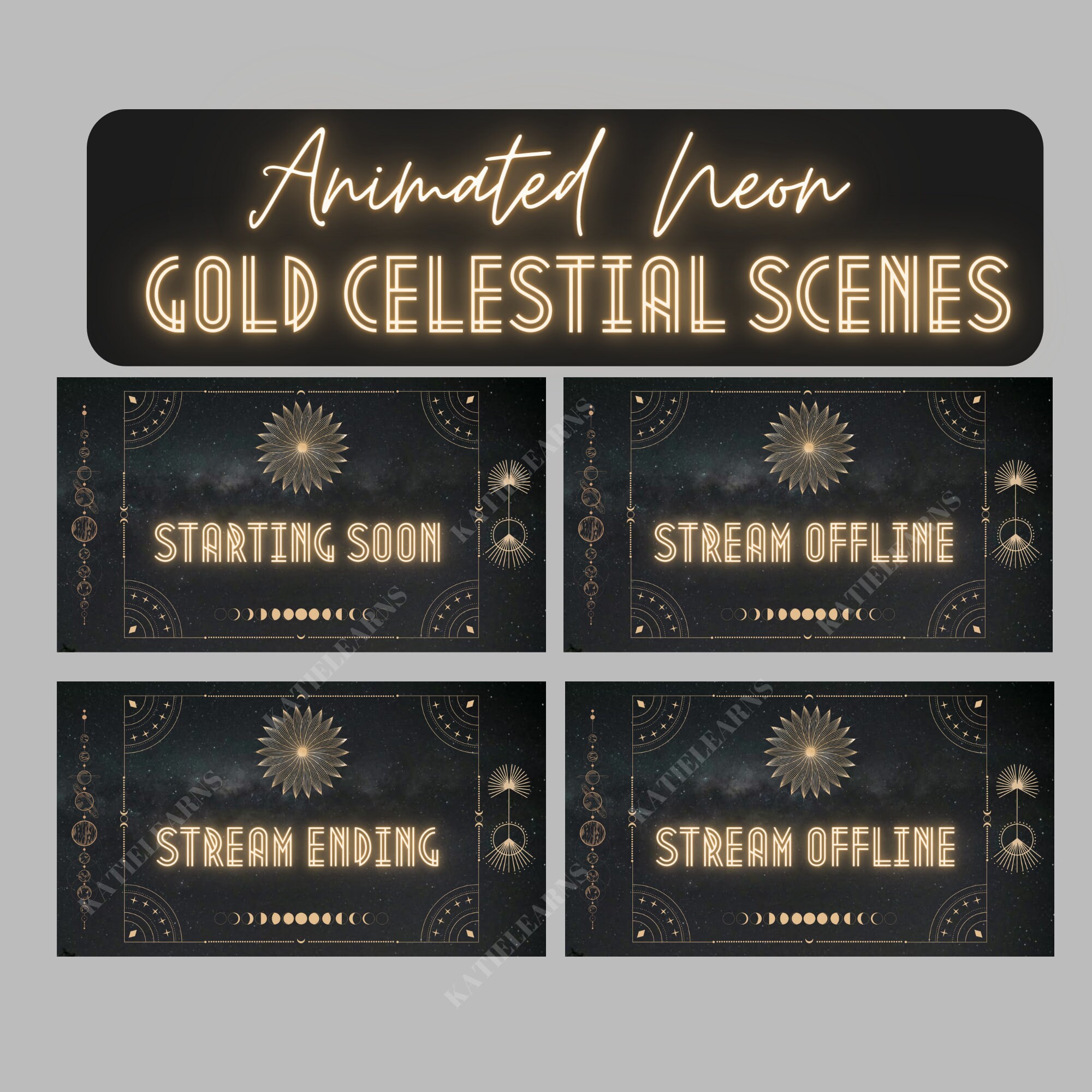 Twitch Neon Gold Celestial Stream Package (includes, 4 Animated and ...