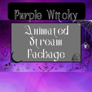 Twitch Purple Witchy Stream Paket (Beinhaltet, 4 animierte/statisch bildschirme, 3 transparente Overlays, 20 Panels, 1 Webcam Overlay)