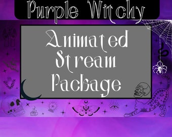 Twitch Purple Witchy Stream Package (Includes, 4 Animated/static screens, 3 Transparent Overlays, 20 panels, 1  webcam overlay)