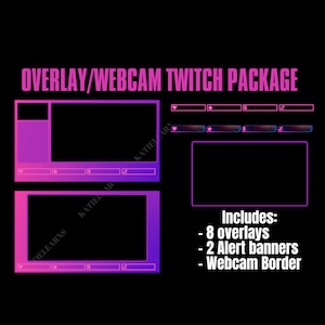 OVERLAY/WEBCAM PACKAGE (8 overlays) Pink to Purple Gradient Twitch Overlays