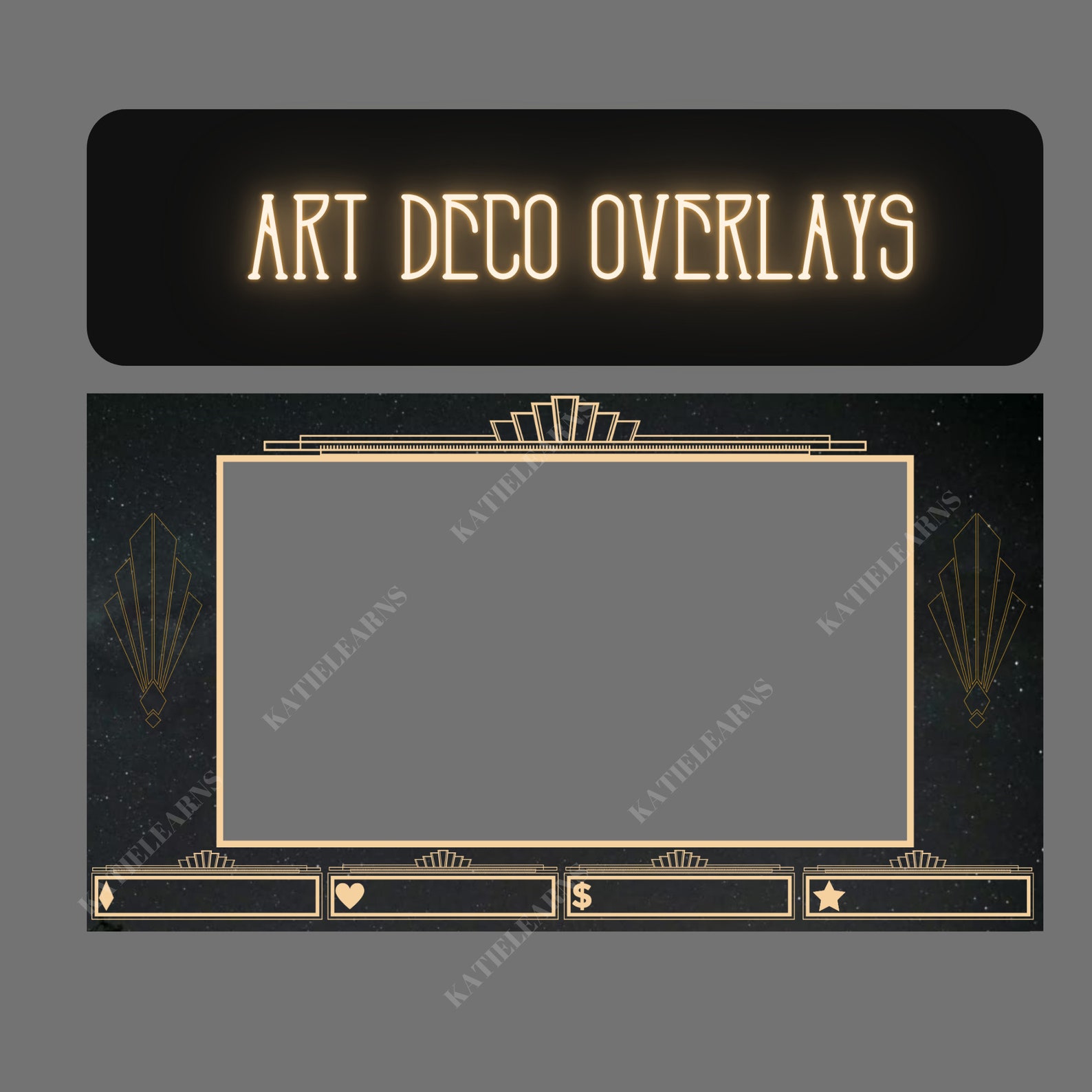 Twitch Neon Gold Art Deco Stream Package (includes, 4 Animated and ...