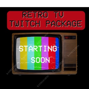 Twitch Retro CRT TV Stream Package (Includes, 8 Animated and static screens, 5 Transparent Overlays, 20 panels, 2 webacm overlays))