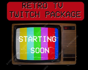 Pacchetto streaming TV Twitch Retro CRT (include, 8 schermi animati e statici, 5 sovrapposizioni trasparenti, 20 pannelli, 2 sovrapposizioni webacm))
