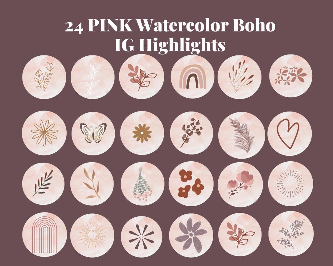 BOHO Pink Watercolor Instagram Highlight Cover - Etsy