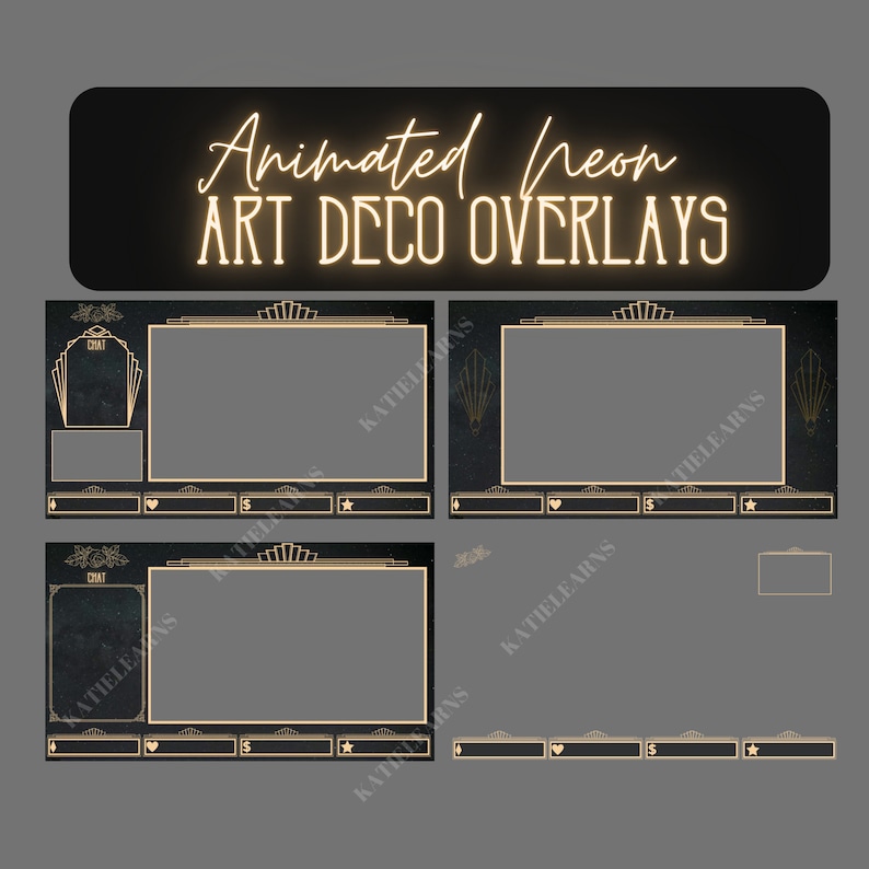 Twitch Neon Gold Art Deco Stream Package (includes, 4 Animated and ...