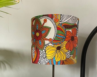 Single-sided lampshade - 20cm diameter with ‘Colouring Book’ floral pattern Ankara fabric