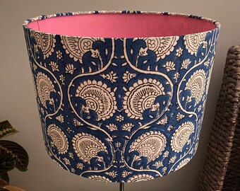 Double-sided lampshade - 30cm diameter ‘Fans’ Indian cotton woodblock printed shade
