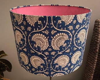 Double-sided lampshade - 30cm diameter ‘Fans’ Indian cotton woodblock printed shade