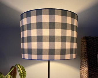 Gingham Lampshade: Sage Green & White Striped Cotton, Double-Sided Design