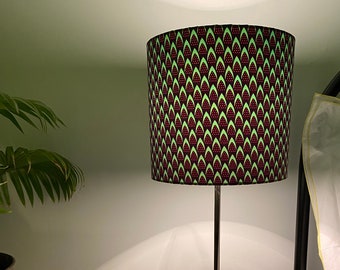 Single-sided lampshade - 20cm diameter with green & black ‘fin’ Ankara print fabric