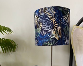 Single-sided lampshade - 20cm diameter with blue ‘fern’ print fabric