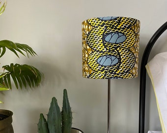 Single-sided lampshade - 20cm diameter with grey and yellow Ankara fabric