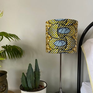 Single-sided lampshade - 20cm diameter with grey and yellow Ankara fabric