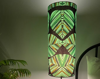 Single-sided lampshade - 48cm tall, 20cm diameter cylinder with  Ankara “Giant Leaf” fabric