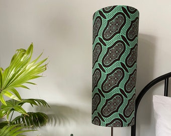 Single-sided lampshade - 48cm tall, 20cm diameter cylinder with  Ankara “Retro Green” fabric
