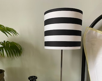 Single-sided lampshade -  20cm diameter black & white horizontal stripe print fabric